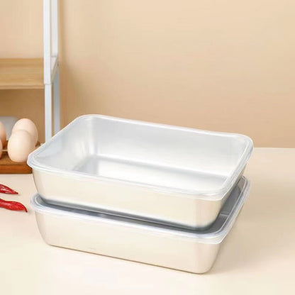 Durable Stainless Steel Square Food Storage Plate with Lid