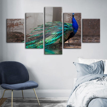 Stunning Peacock Serenity - 5-Piece Canvas Artwork