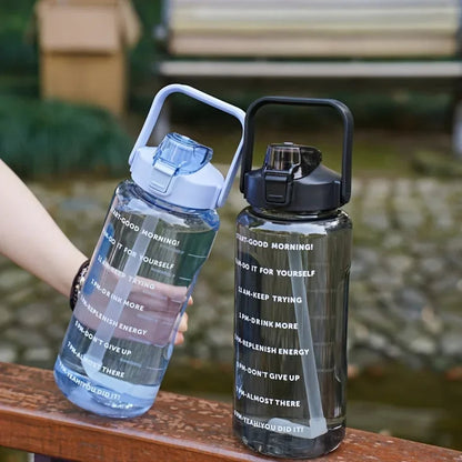 2L BPA-Free Water Bottle with Time Markers & Straw – 68oz Leakproof Hydration Tracker for Gym, Office, Travel