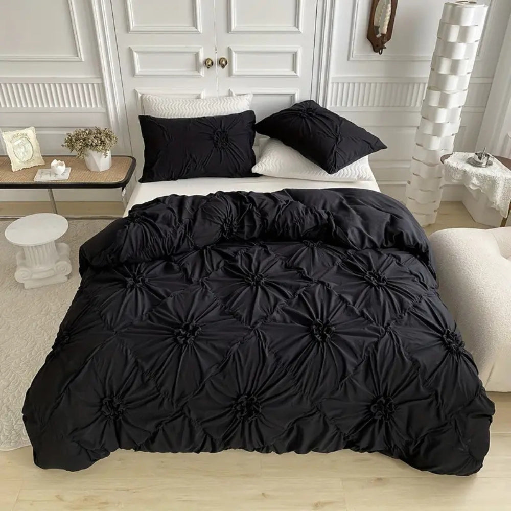 Chic Floral Pleat Quilt Cover Set for a Cozy Retreat