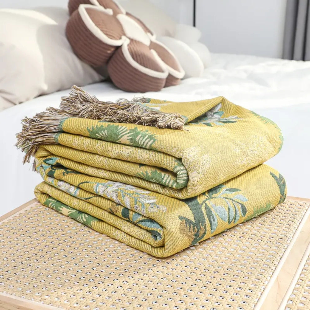 Elegant Cotton Throw Blanket with Mulberry Tree Design