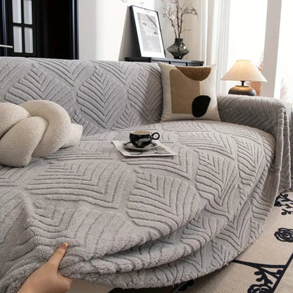 Chic Leaf Pattern Fleece Sofa Protector
