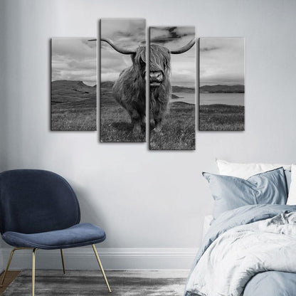 Stunning 4-Piece Black and White Cow Canvas Art Set