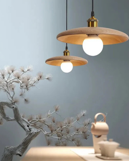 Japandi Zen Style Pendant Light with Slim Wooden Shade