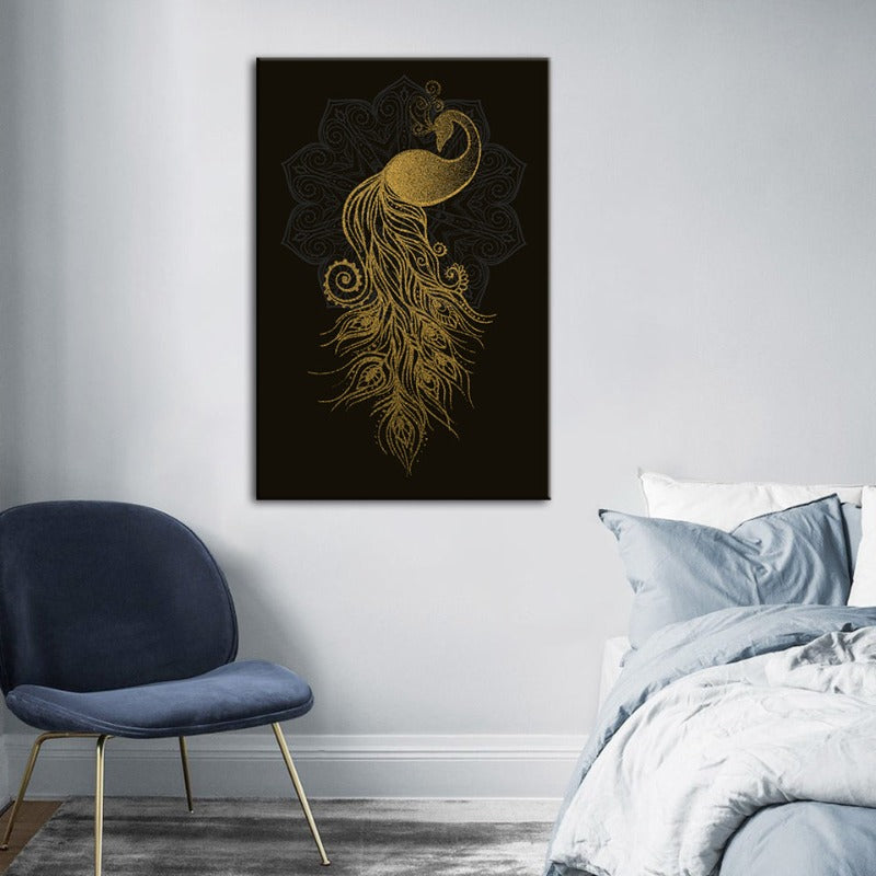 Elegant Golden Mandala Peacock - Canvas Art for Your Space