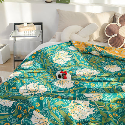 Serenity Green Floral Cotton Throw Blanket