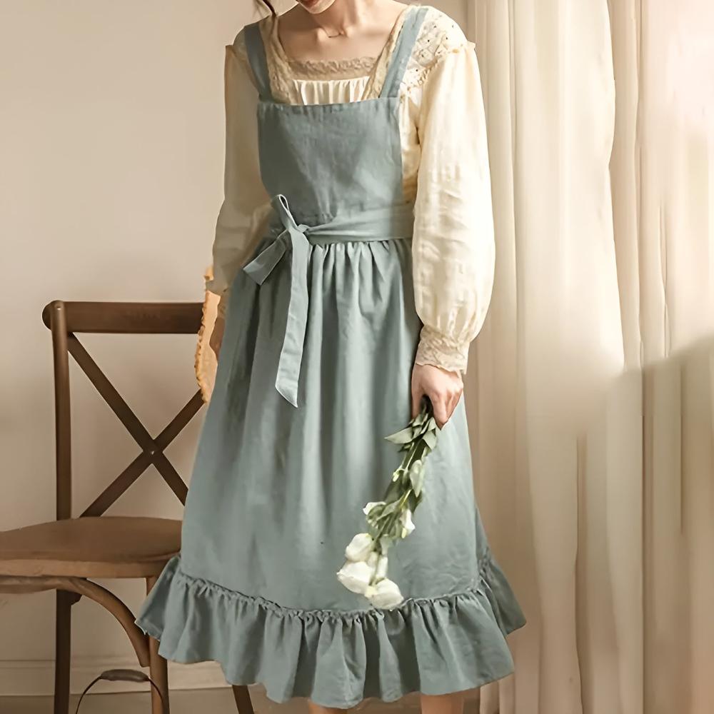 Chic Tiered Linen Kitchen Apron