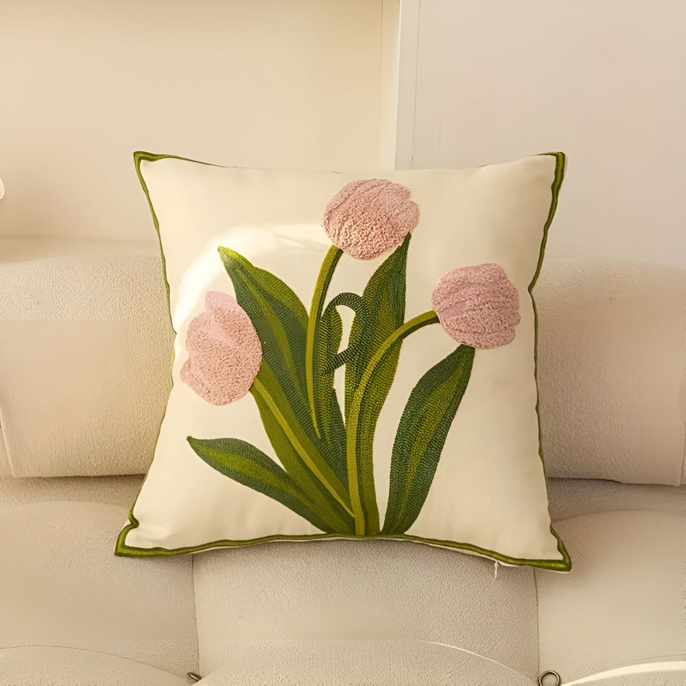 Charming Floral Cotton Throw Pillow Cover