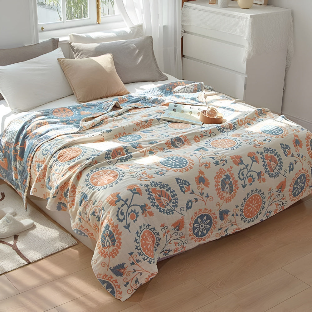 Charming Floral Cotton Dual-Sided Throw Blanket