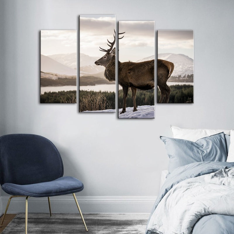 Tranquil Winter Stag - 4 Piece Canvas Art Set