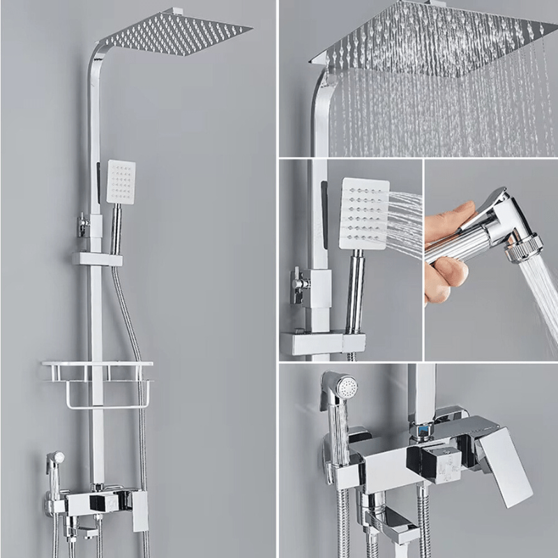 Adjustable Brass Shower System with 4 Functions – RainFlow Luxe Rain Shower Set