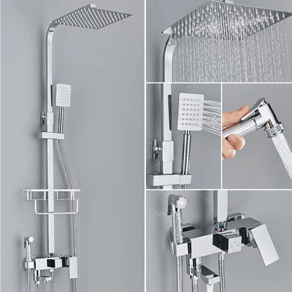 Adjustable Brass Shower System with 4 Functions – RainFlow Luxe Rain Shower Set