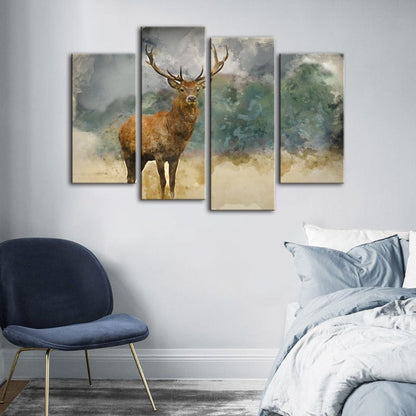 Serene Canvas Artwork Featuring Majestic Deer - 4 Piece Set