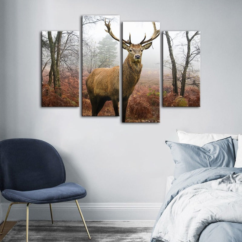 Serene Deer in Mist - 4-Piece Canvas Art Set