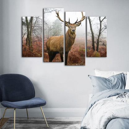 Serene Deer in Mist - 4-Piece Canvas Art Set