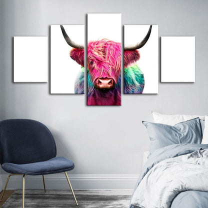 Vibrant Canvas Art: 5-Piece Pink Cow Set for Your Home