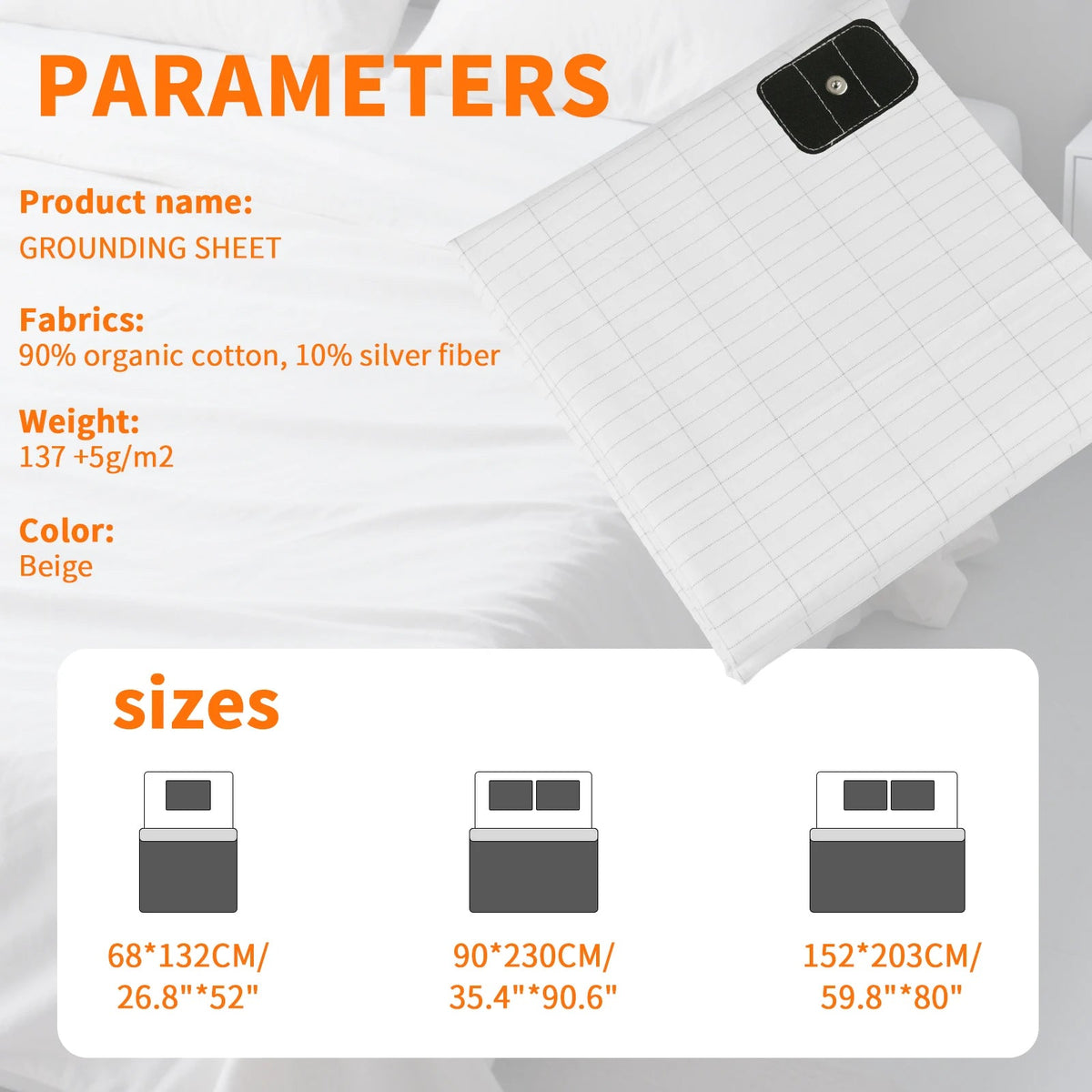 Organic Cotton Grounding Sheet with Silver Fiber and Conductive Cable for Sleep