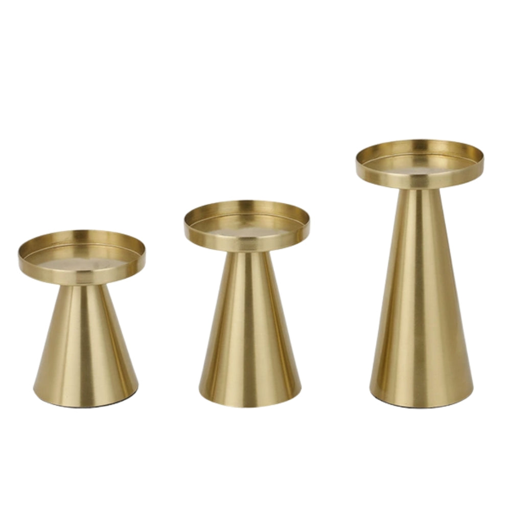 Set of 3 Elegant Decorative Candle Holders in Handcrafted Brass