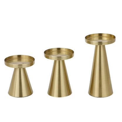 Set of 3 Elegant Decorative Candle Holders in Handcrafted Brass