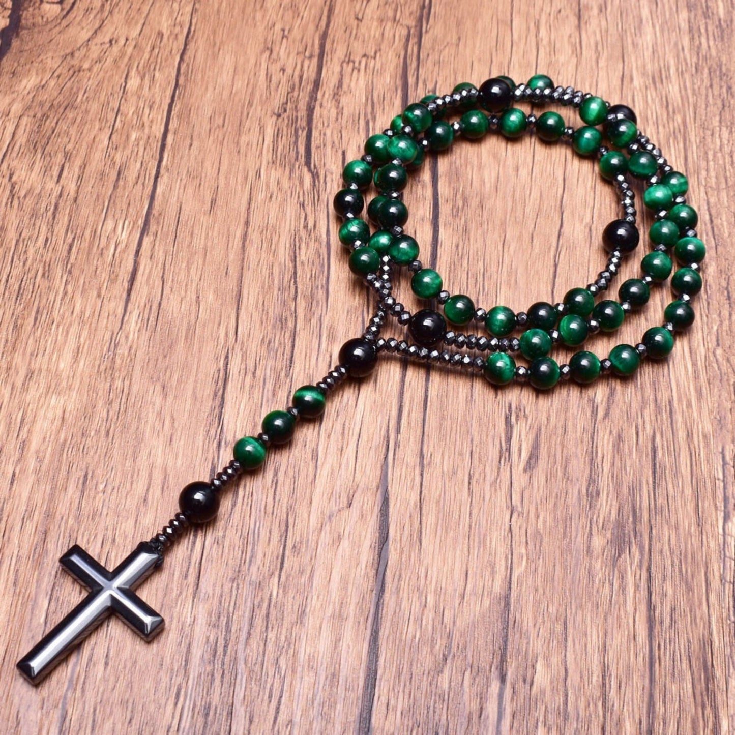 Men's Rosary Necklace with Tiger Eye and Lapis Lazuli – Orion Design