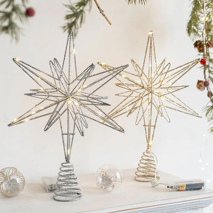 Christmas Star Tree Topper | LED Lights | Battery Operated | Gold Hollow Star with 3D Effect