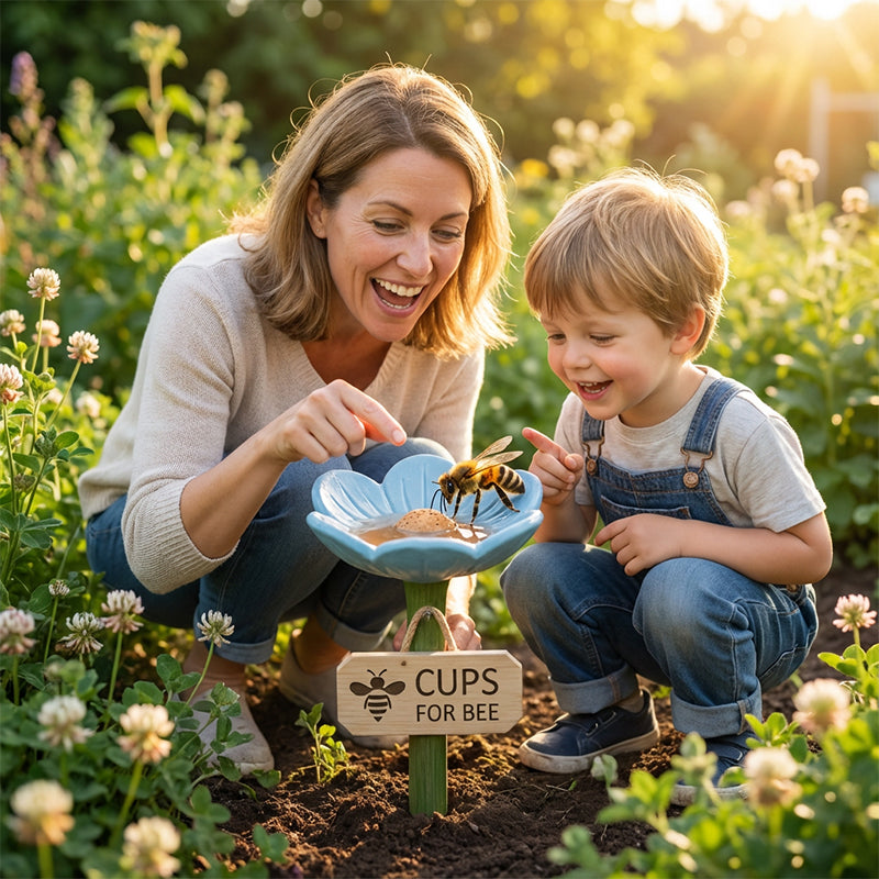Garden Stake Water Dish in Flower Design