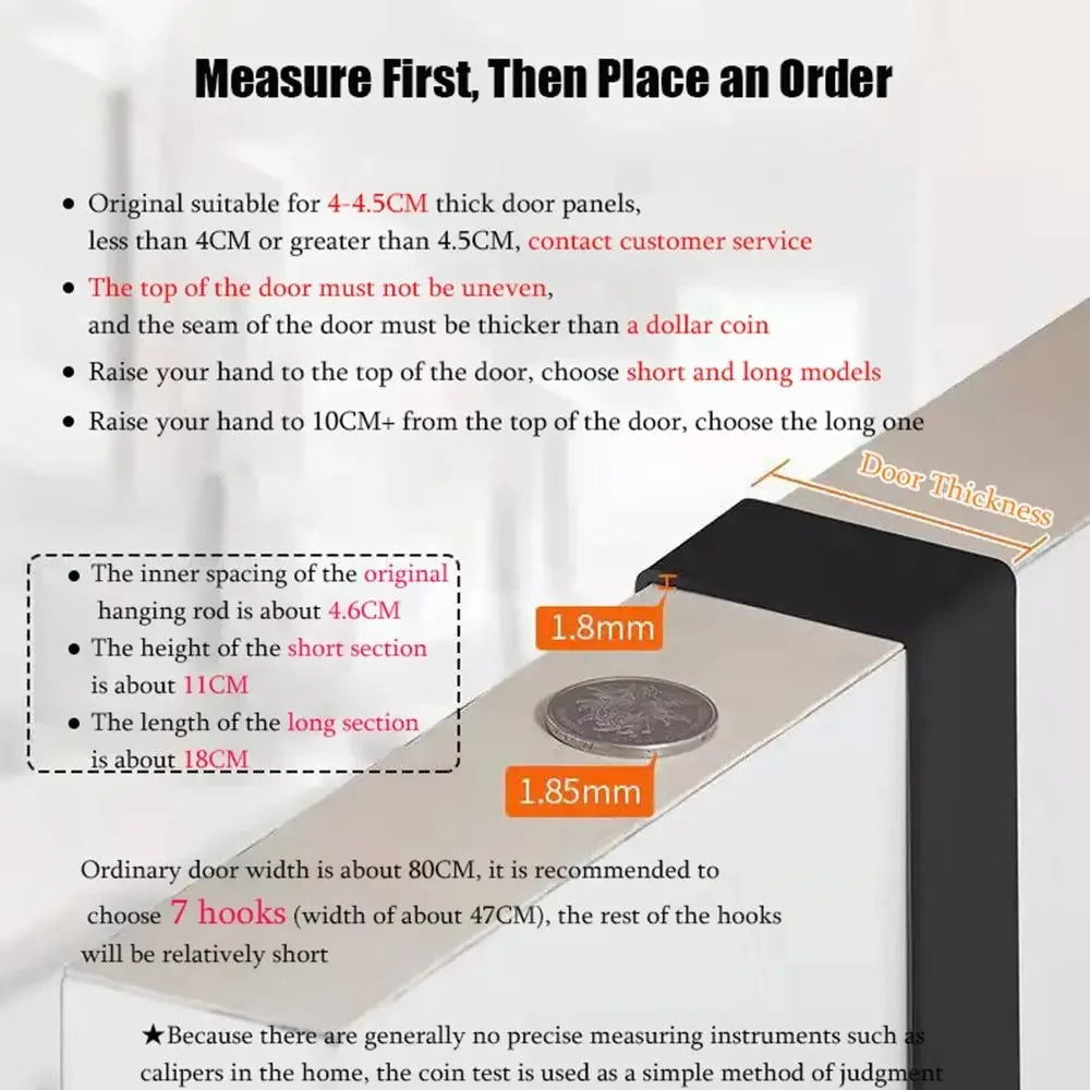 Door Hook Organizer with 6 Hooks | Aluminum Wardrobe Door Rack | No Drilling Needed | Fits Doors 1.6–1.8 inches