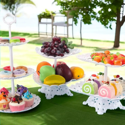 Three-Tier Fruit and Dessert Stand | Stylish Plastic Tray | 23×23×39 cm