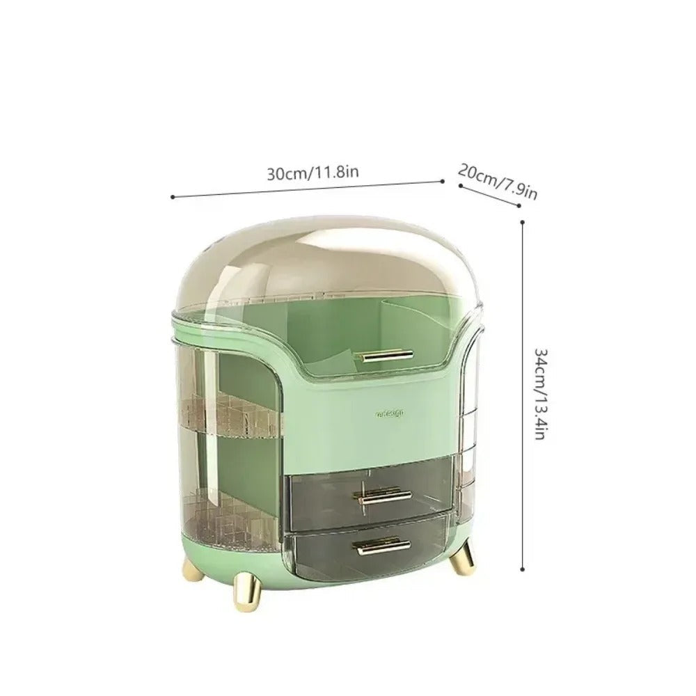 Transparent Makeup Storage Organizer with Sliding Doors and Drawers