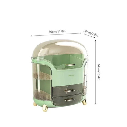 Transparent Makeup Storage Organizer with Sliding Doors and Drawers