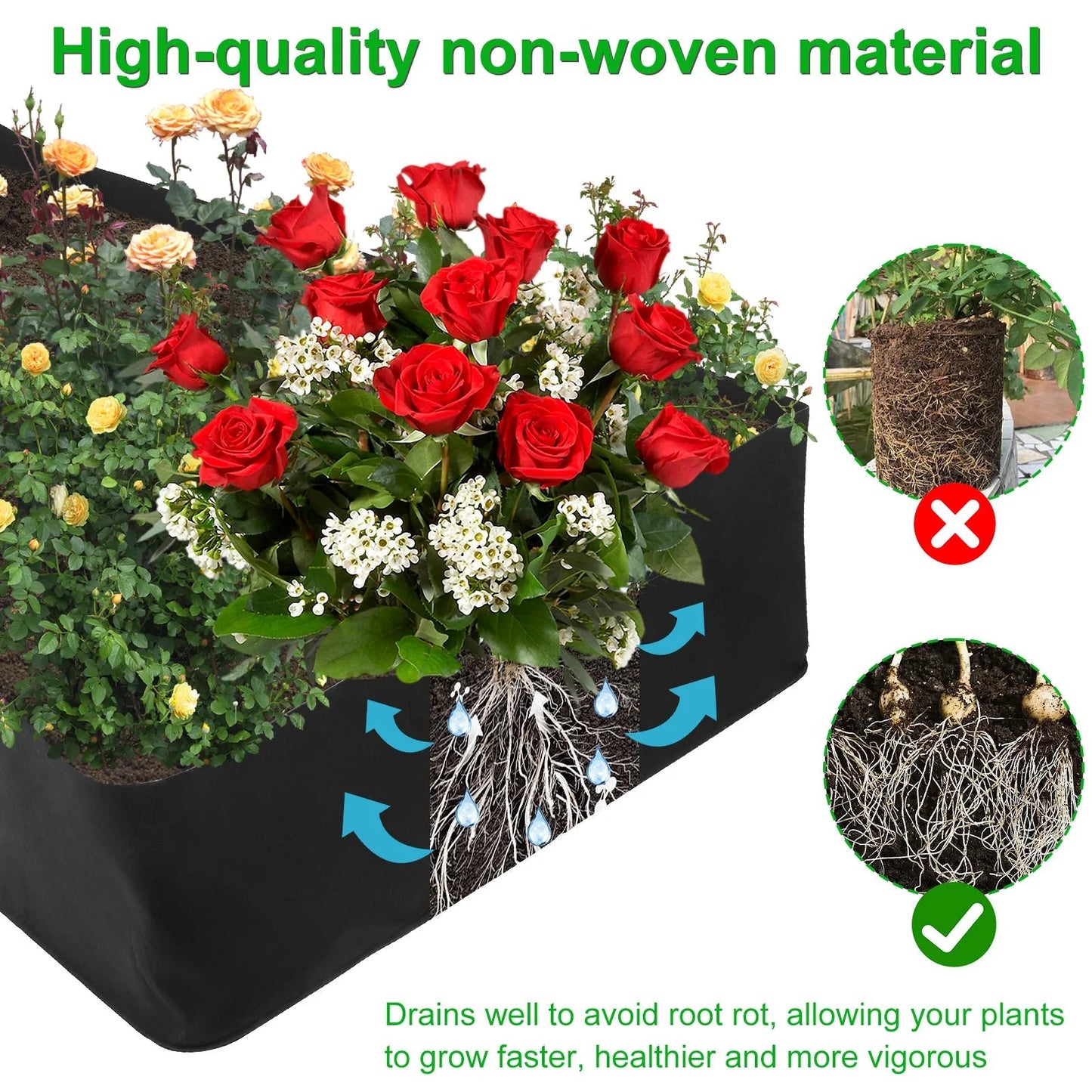 Raised Garden Bag with 8 Compartments | Black Felt Material | 180x90x30 cm