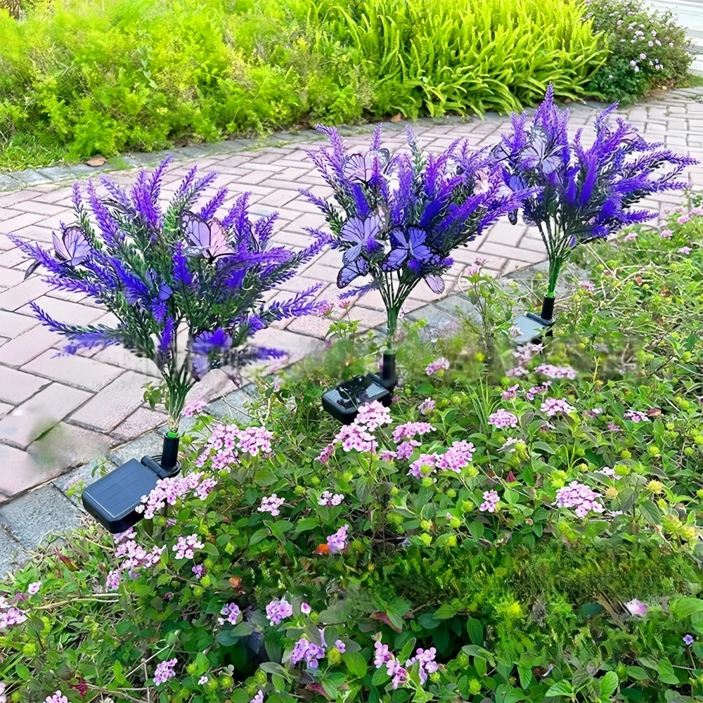 Solar Garden Light with Lavender Butterfly - Waterproof LED for Outdoors