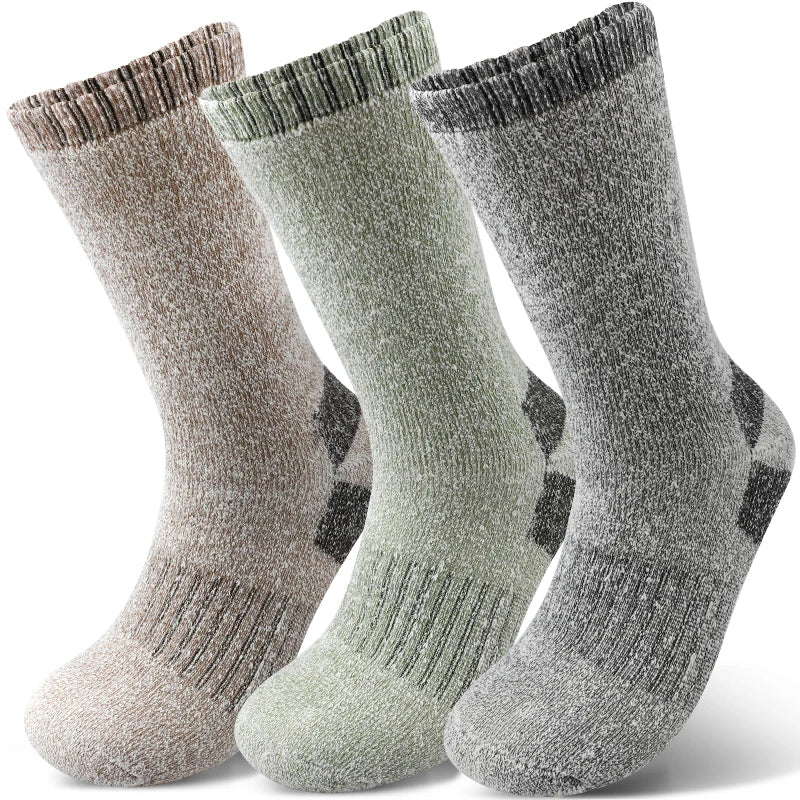 Men's Thermal Winter Socks - 3 Pairs, Thick Warm Wool, Mid-Length for Skiing & Outdoor Use
