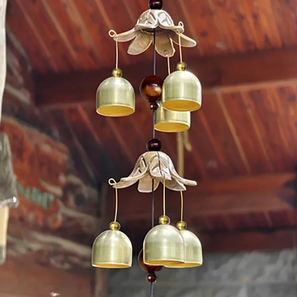 Double Bell Wind Chime | Metal Pendant | Home & Garden Decor | Hanging Brass Bell