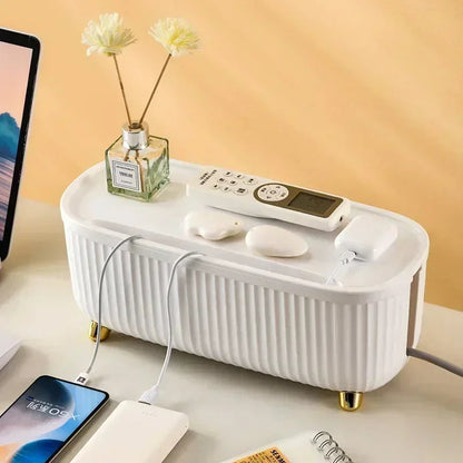 Cable Management Box with Lid - Storage for Sockets and Router - White Scandinavian Design