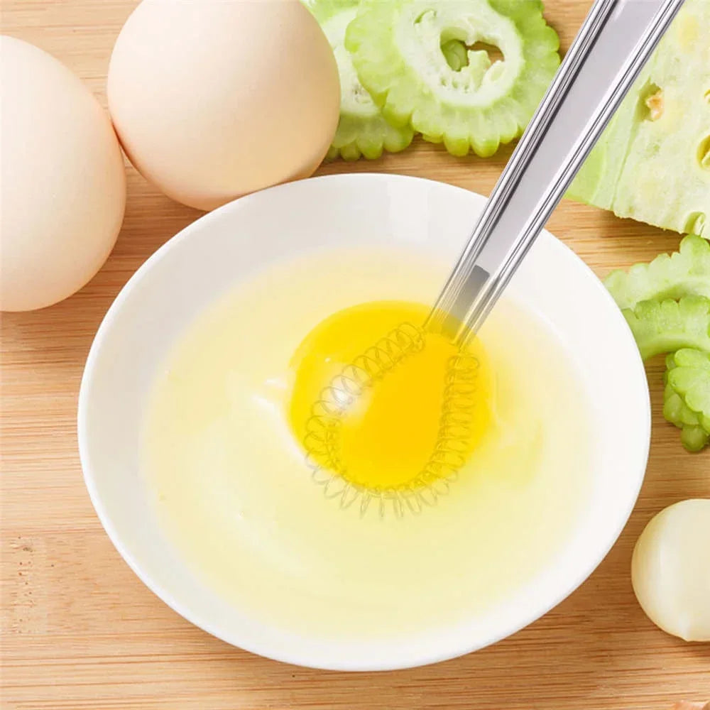 Stainless Steel Mini Whisk for Kitchen | Manual Hand Mixer with Spring Mechanism