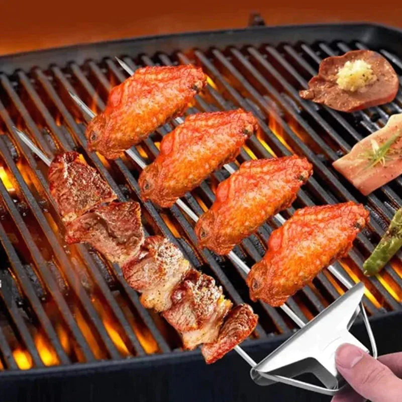 Stainless Steel Skewers with 9 Prongs – GrillMaster Trio for Perfectly Cooked Meat, Seafood & Vegetables | Dishwasher Safe | Includes Oxford Carry Bag