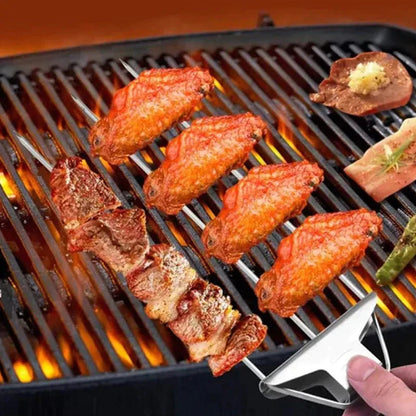 Stainless Steel Skewers with 9 Prongs – GrillMaster Trio for Perfectly Cooked Meat, Seafood & Vegetables | Dishwasher Safe | Includes Oxford Carry Bag
