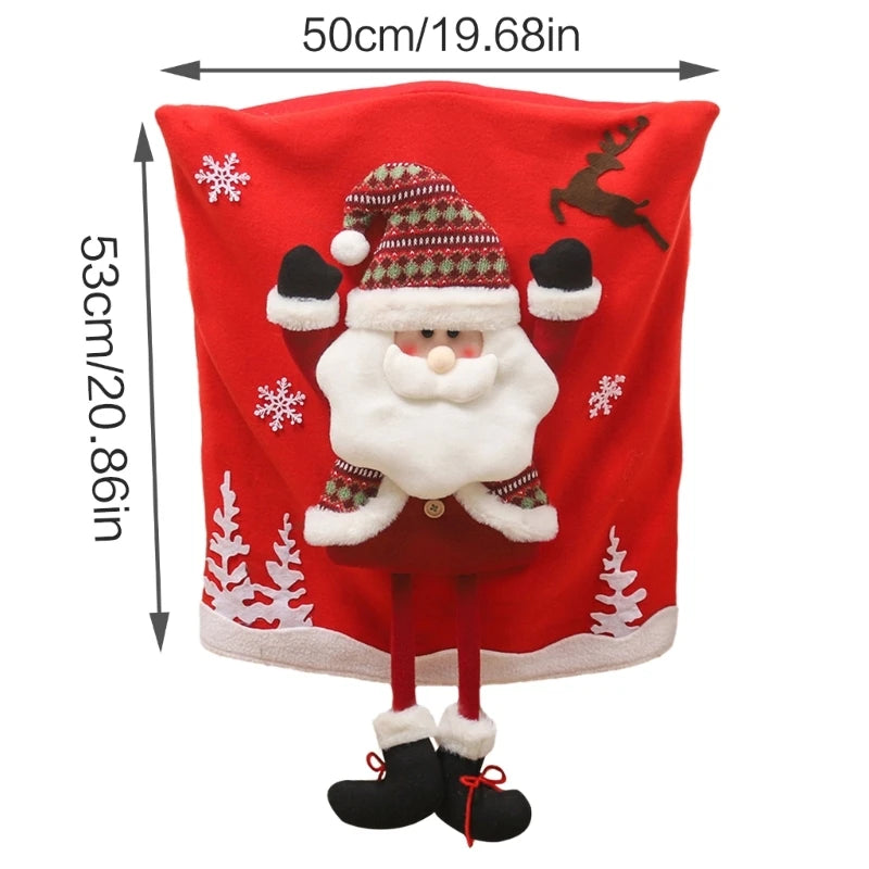Christmas Chair Cover with Santa, Snowman, and Reindeer Pattern – Soft and Washable Festive Decoration for Holidays