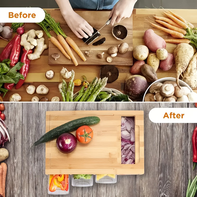 Bamboo Prep Station with Cutting Board Trays and Grater Storage