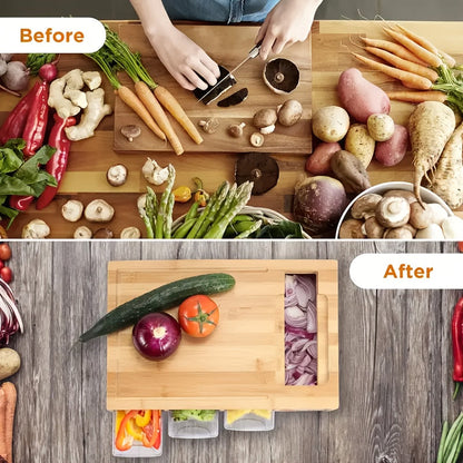 Bamboo Prep Station with Cutting Board Trays and Grater Storage