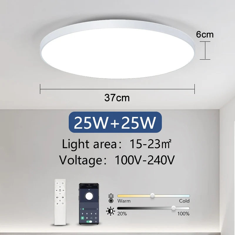 Smart 36W/50W LED Ceiling Light – Dimmable with Remote & App Control