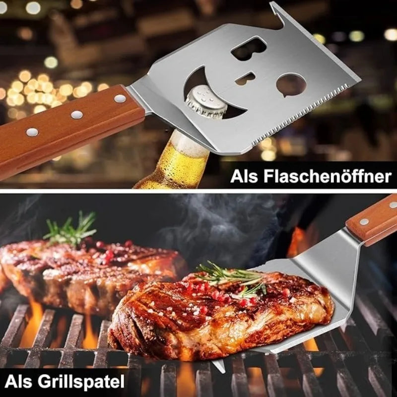 7-in-1 Stainless Steel BBQ Spatula | Grill Tongs, Turner & Cooking Tool