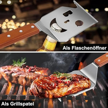 7-in-1 Stainless Steel BBQ Spatula | Grill Tongs, Turner & Cooking Tool