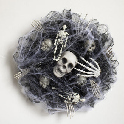 Halloween Mesh Wreath – Skull Garland for Door and Wall Decor