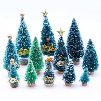 Mini Christmas Tree on Sisal Base - Decorated Cedar and Pine with Beads and Star - Table Decoration & Figurine 4.5–13 cm
