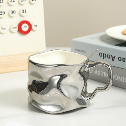 Handcrafted Ceramic Coffee Mug with Distinct Crinkled Pattern