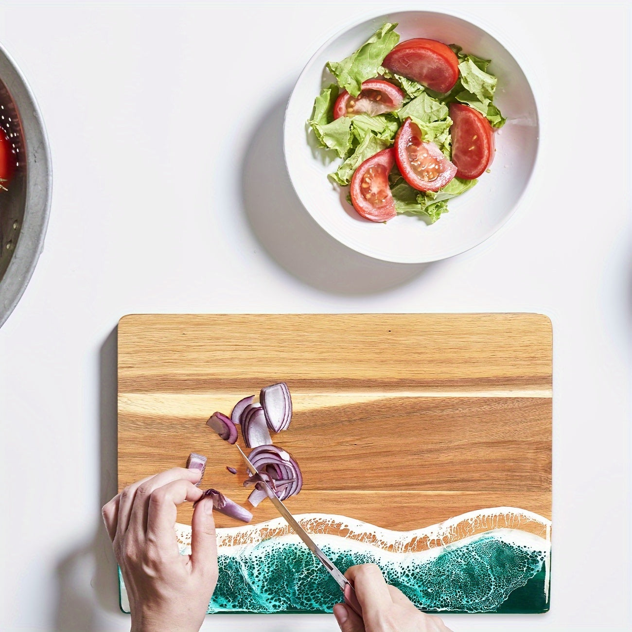Wooden Cutting Board with Ocean Resin – Charcuterie and Cheese Platter