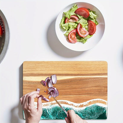 Wooden Cutting Board with Ocean Resin – Charcuterie and Cheese Platter