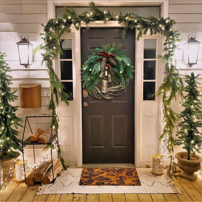 Handcrafted Bohemian Door Wreath with Bells and Pinecones for Winter